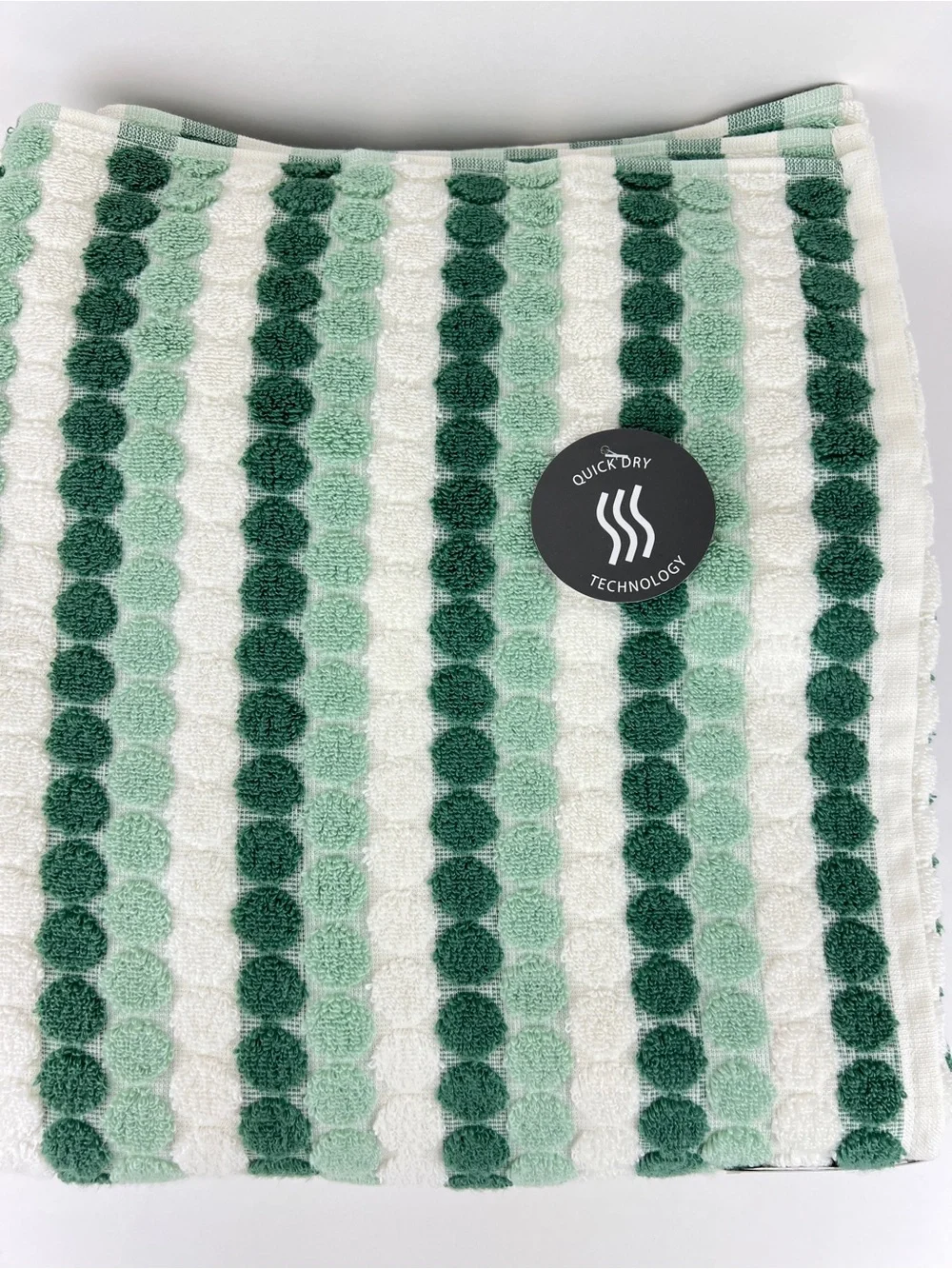 SOHO Living Bath Towels Green White Polka Dot & Stripe Soft Cotton 2 Pc NEW